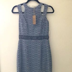 NWT! Maggy London A-Line Blue Printed Midi Sleeveless Dress